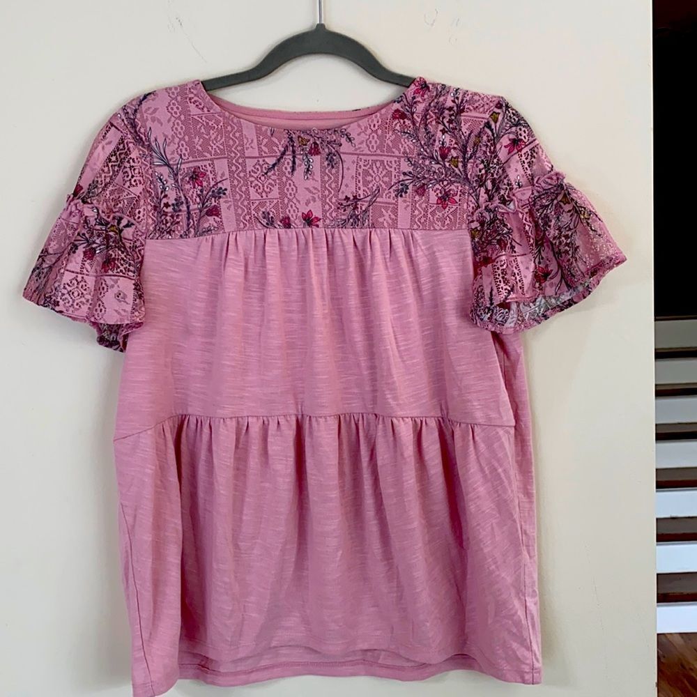 Pink Floral Smocked Tiered Babydoll   Top
